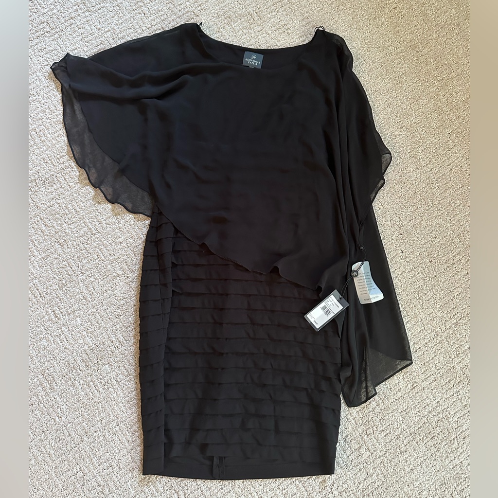 Nwt Adrianna Papell Black Dress With Chiffon Overlay, Size 10